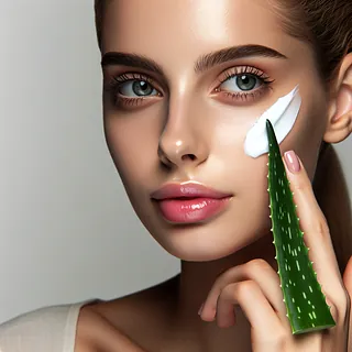 Caucasian woman applying aloe vera cream